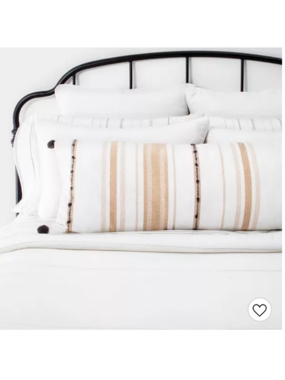 Hearth & Hand White Lumbar Pillow with Tan Stripes and Black Tassels. 16” x 42”